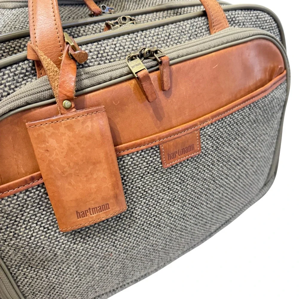 Hartmann‎ Mobile Office Bag Unisex Large Tan Tweed Leather Vintage Rolling